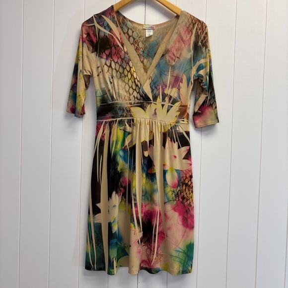 Y2K Body Central Women Baby Doll Floral‎ Boho Artsy Midi Dress Size M Abstract - Picture 1 of 8